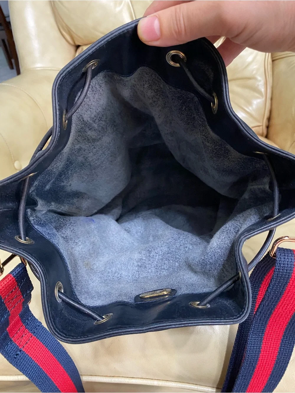 LARGE Gucci Drawstring Bucket Bag Vintage Sherry GG Monogram Web Stripe Added